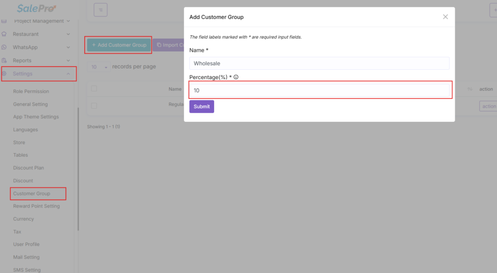 SalePro interface screenshot