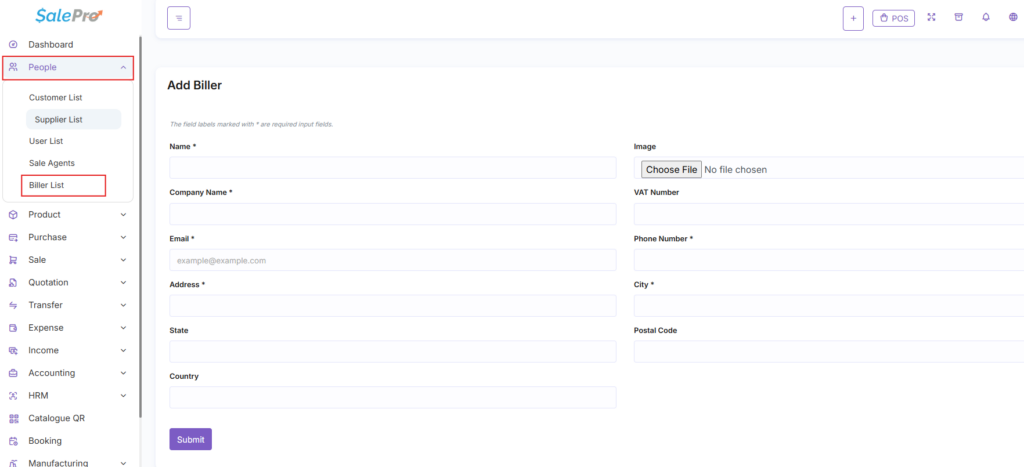 SalePro interface screenshot