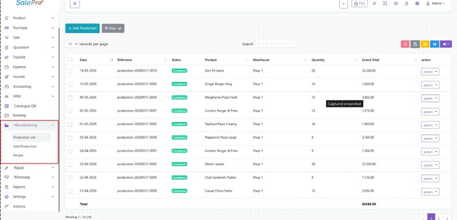 SalePro interface screenshot