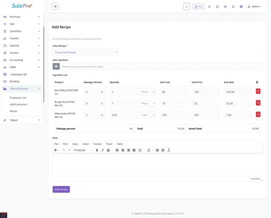 SalePro interface screenshot