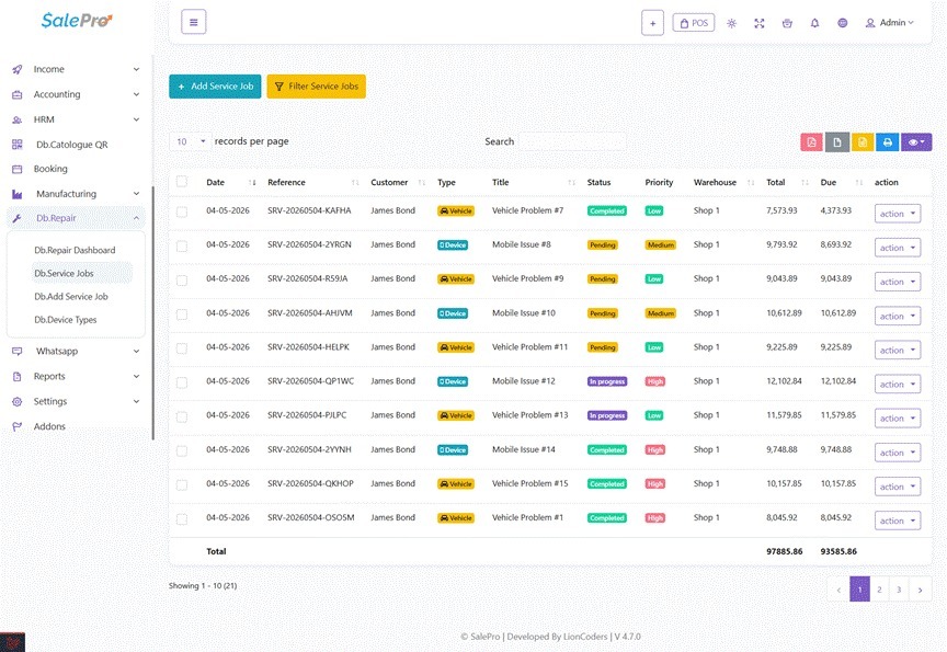 SalePro interface screenshot