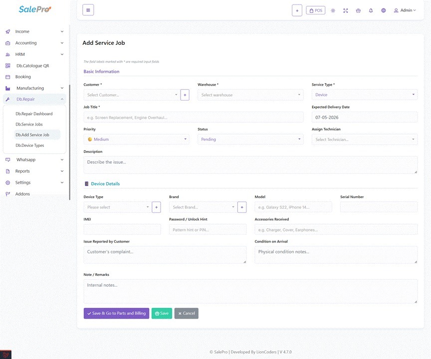 SalePro interface screenshot