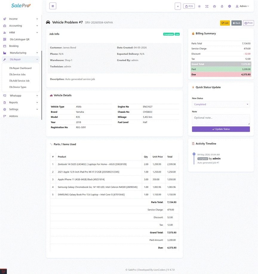 SalePro interface screenshot