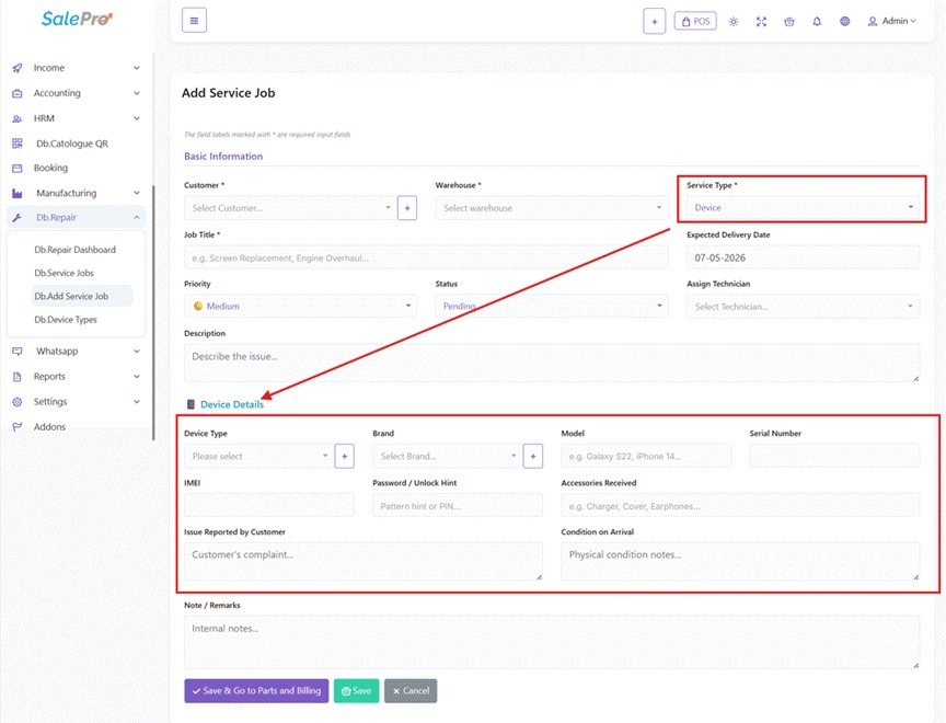 SalePro interface screenshot