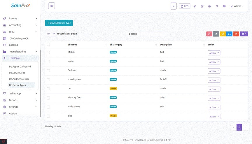 SalePro interface screenshot
