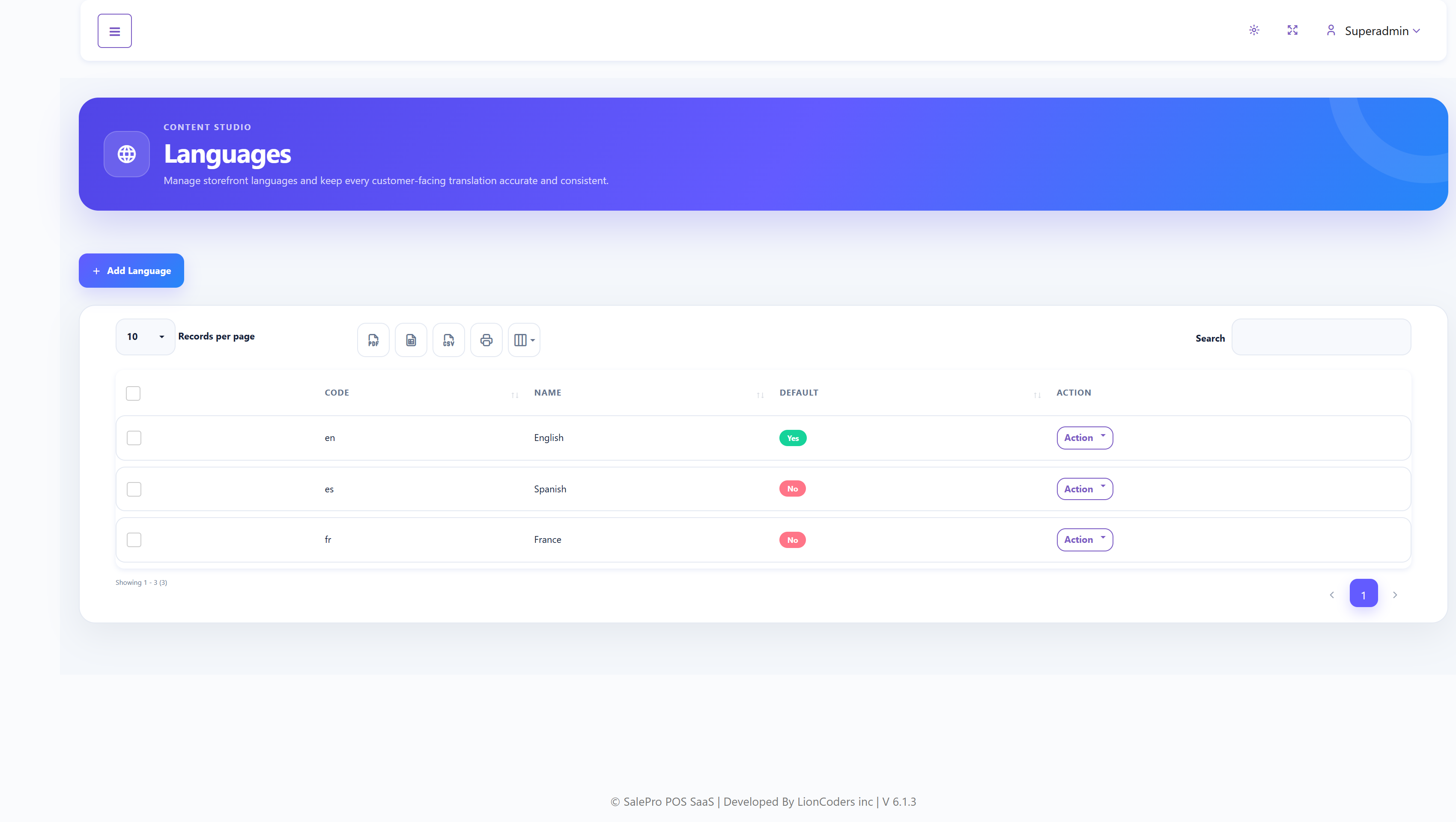 SalePro SaaS CMS language management