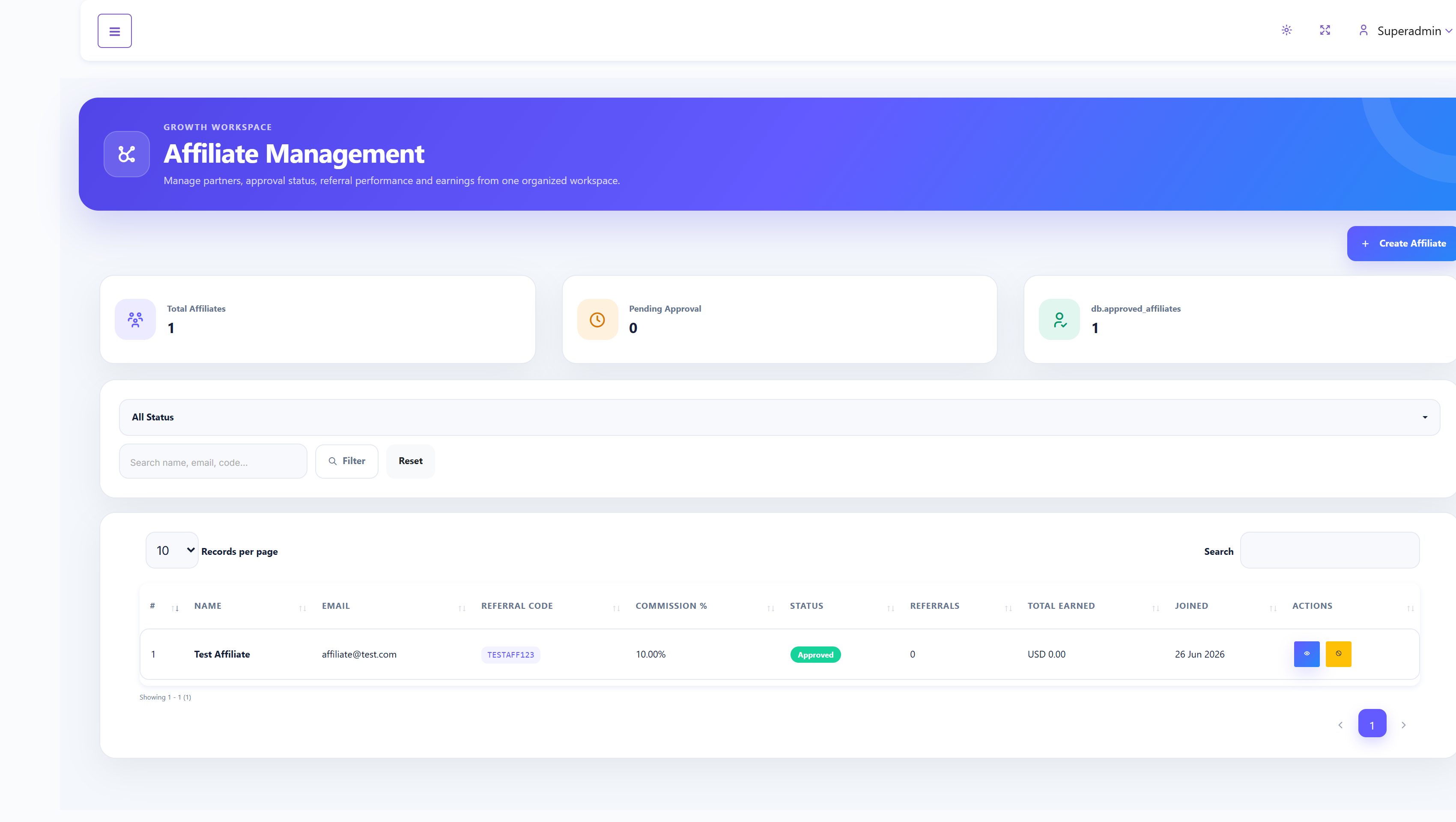 SalePro SaaS affiliate management list