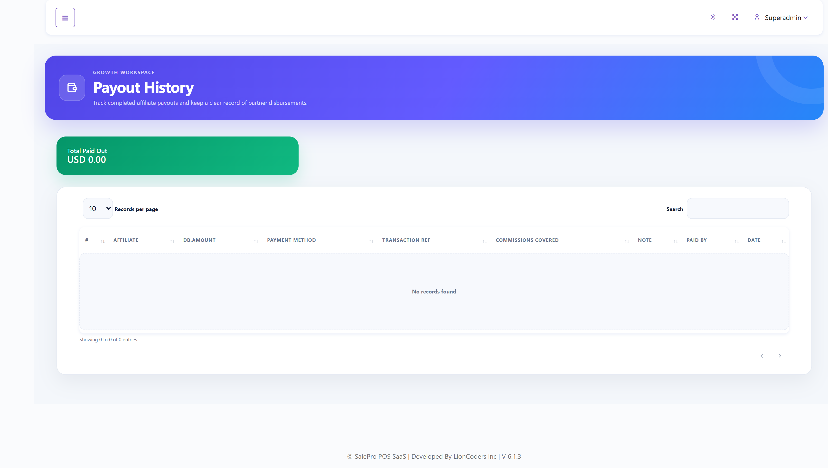 SalePro SaaS affiliate payout history