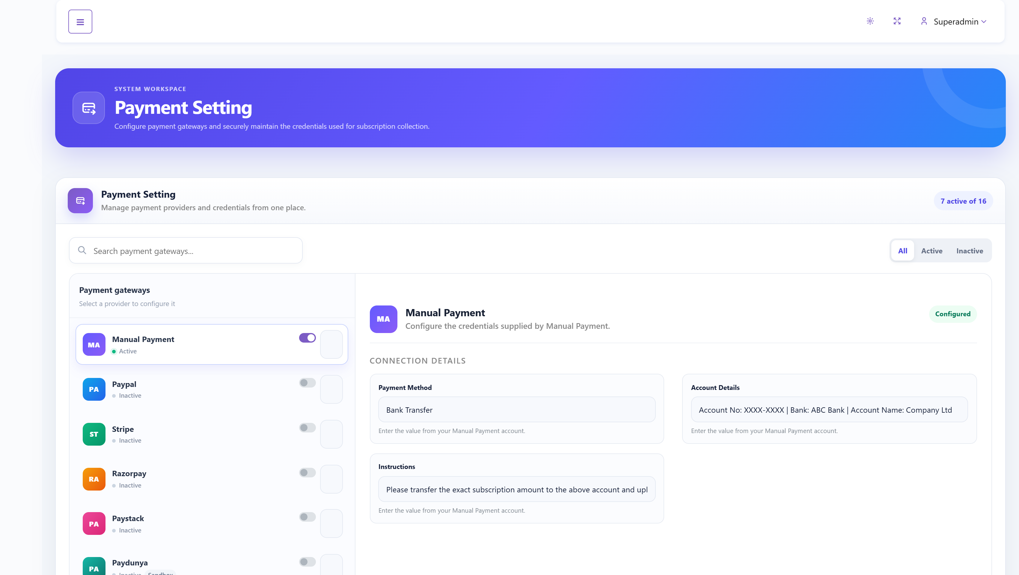 SalePro SaaS payment gateway settings