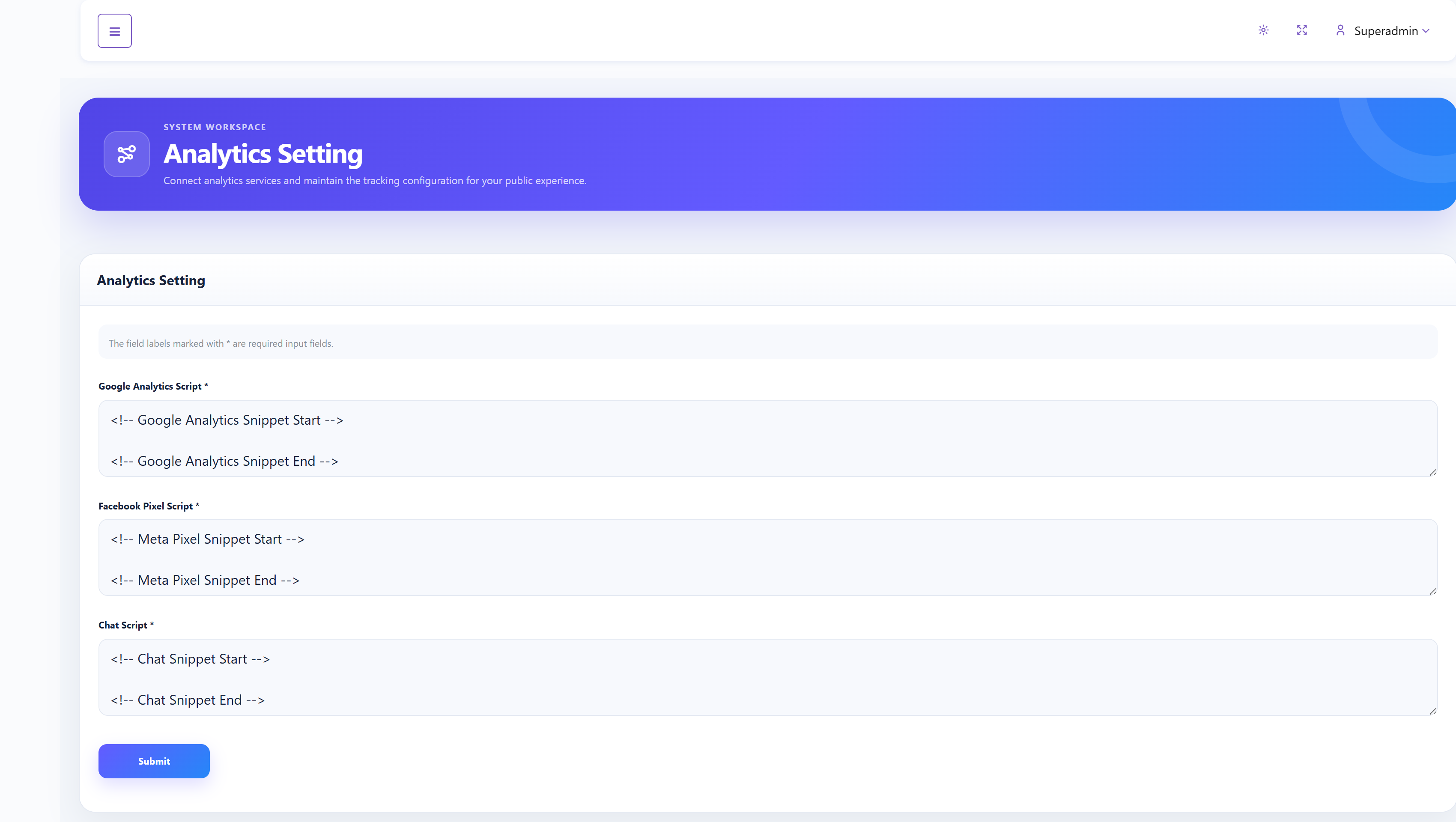 SalePro SaaS analytics and tracking settings