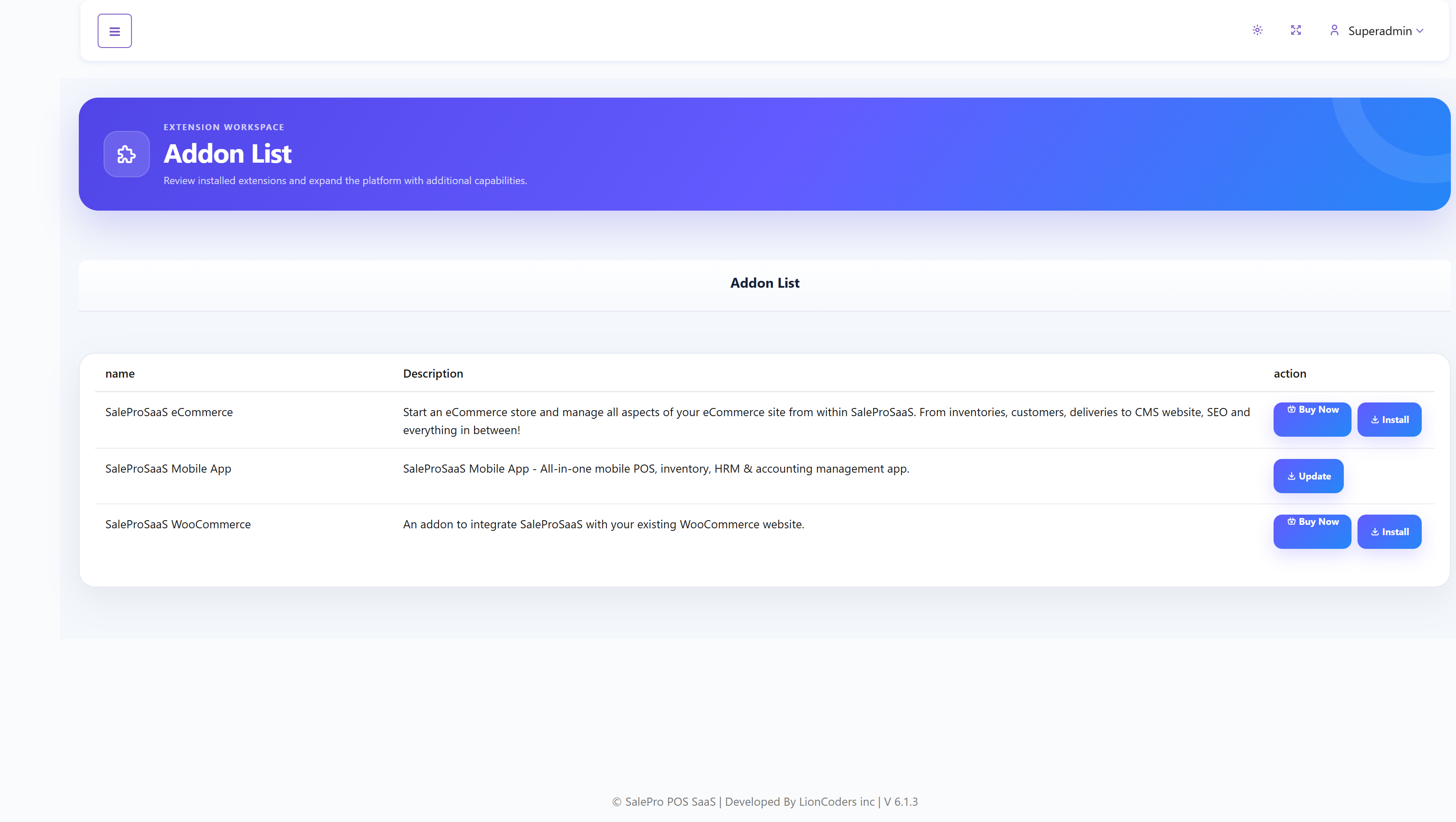 SalePro SaaS Addon List