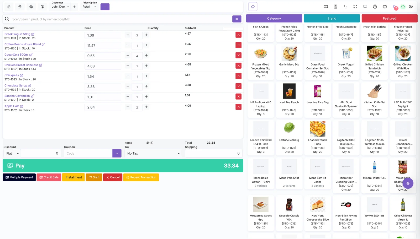 SalePro point of sale interface