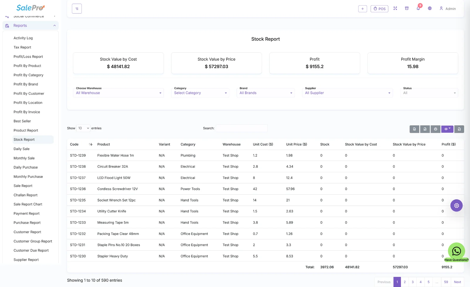 SalePro stock report for batch and expiry-led inventory operations