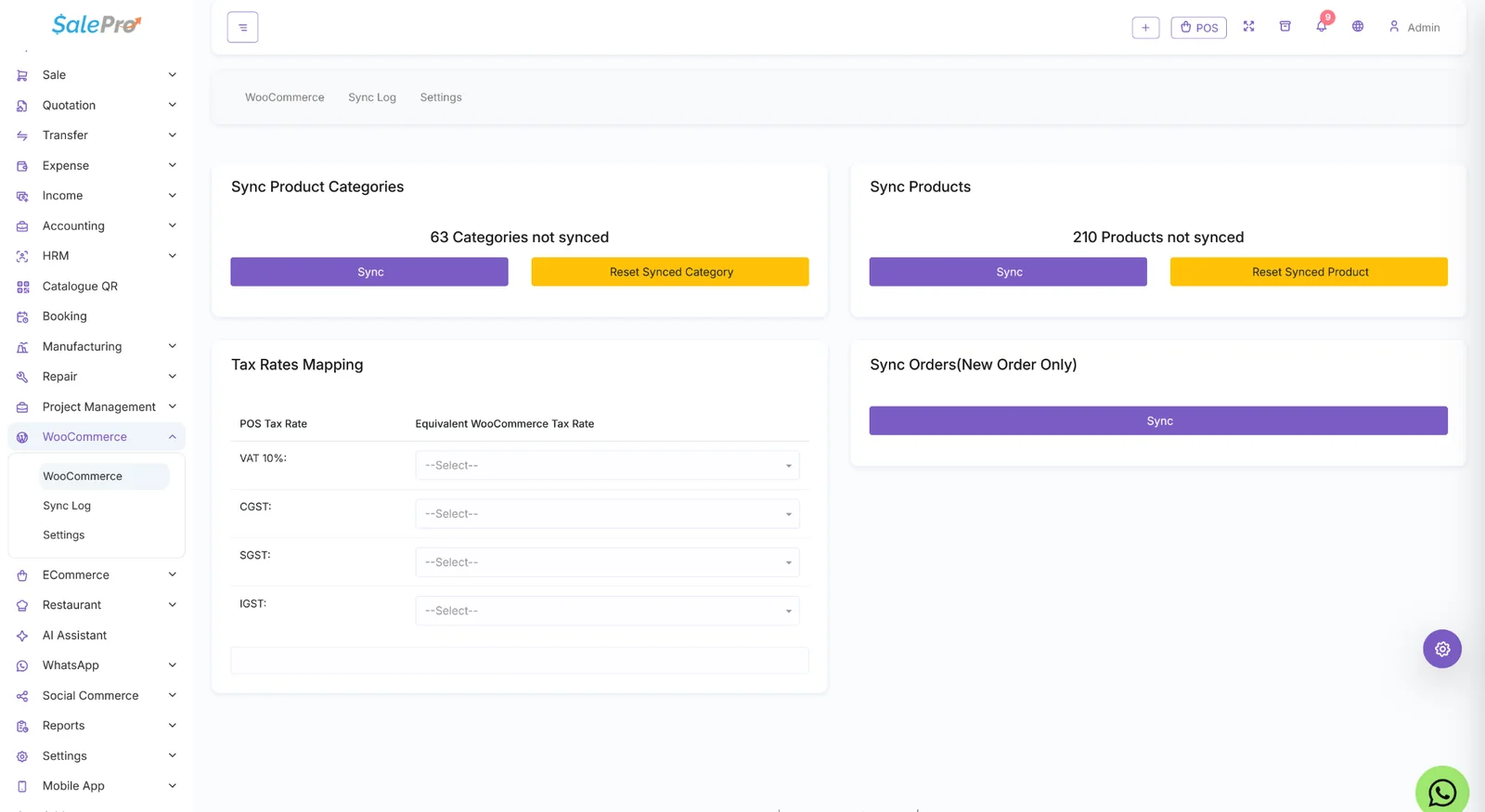 SalePro WooCommerce synchronization interface