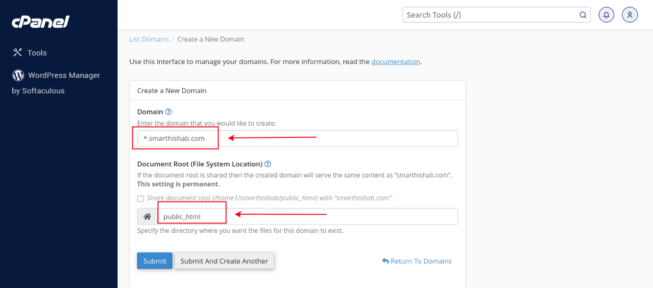 Earlier cPanel wildcard subdomain document-root configuration